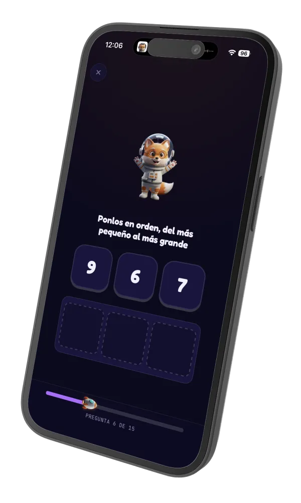 Pantalla de NumFox: ponlos en orden, del más pequeño al más grande