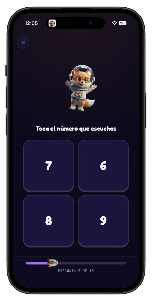 Pantalla de NumFox: toca el número que escuchas