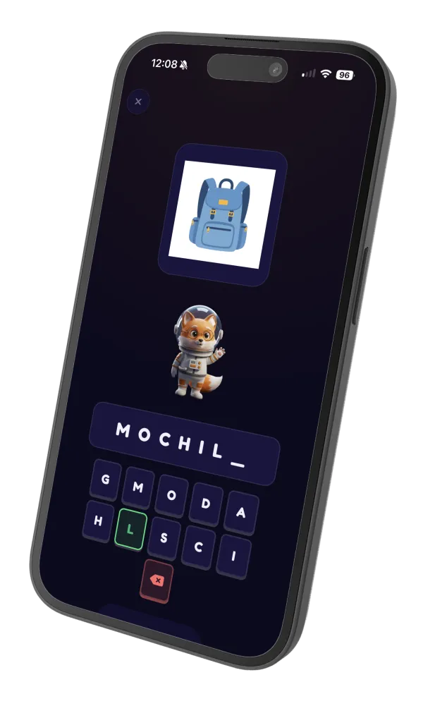 Pantalla de NumFox: escribe la palabra, MOCHILA
