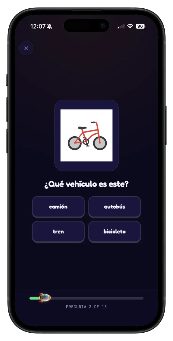 Pantalla de NumFox: ¿qué vehículo es este?, bicicleta